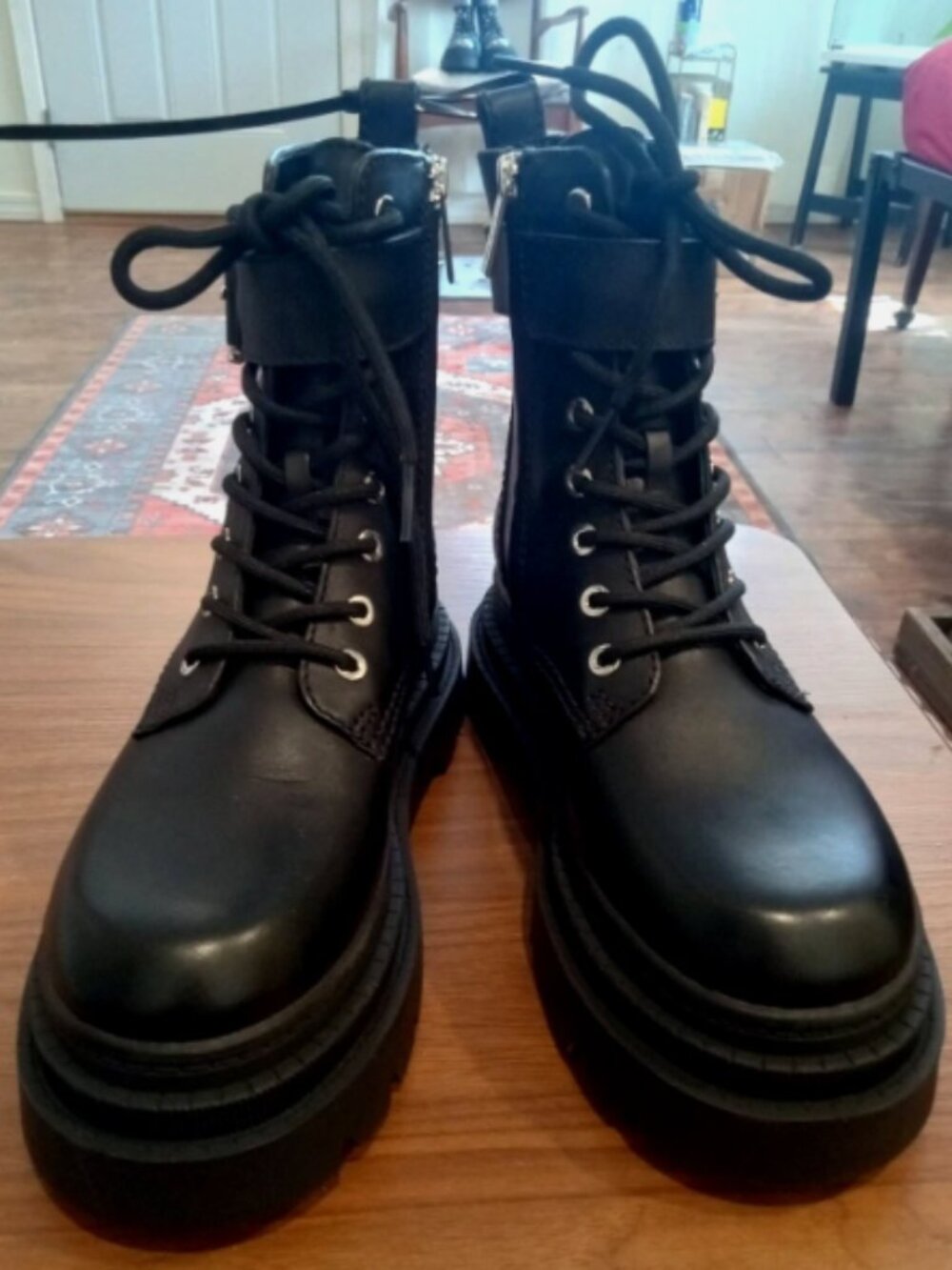NEW Michael Kors Colby Combat Black Leather Boots Sz 6.5M New Ret $ 225